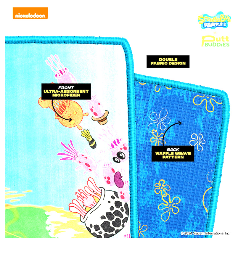 Bikini Bottom Buddies XL Caddy Golf Towel double Sided Microfiber + Waffle Towel - 22" x 42"