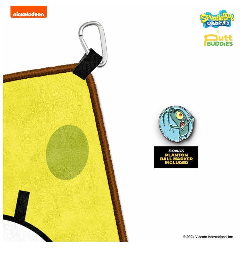 SpongeBob SquarePants Double Sided Golf Towel w/ bonus Plankton Ball Marker